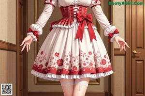 a woman in a dress and red shoes posing for a picture