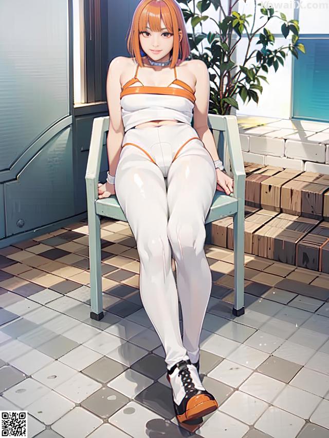 A woman sitting on a bench in a room.