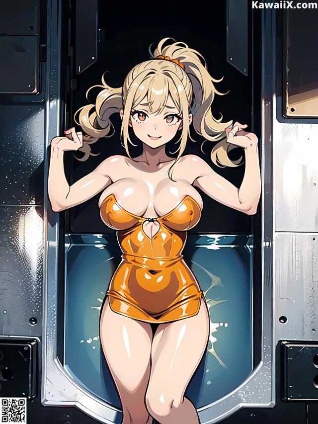 Hentai - 华彩繁花 Set 2 20230602 Part 14 No.4982eb A woman in an orange bathing suit posing in front of a door.