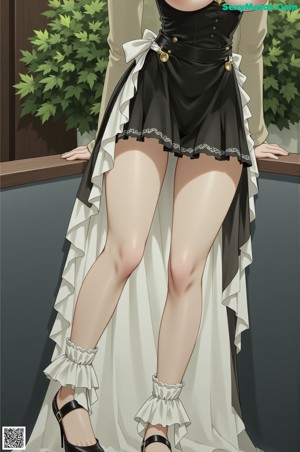 A woman in a maid outfit is posing for a picture.