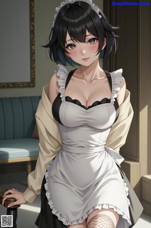 A woman in a maid outfit is posing for a picture.