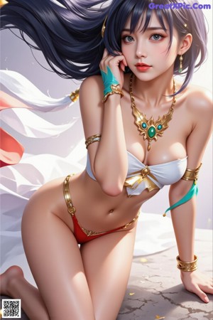 A woman in a bikini with a crown on her head.