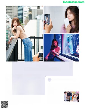 A woman holding a white phone in front of her face.
