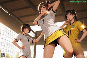 A woman in a sports bra top and shorts on a soccer field.
